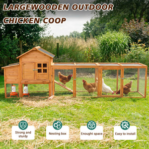 Large Chicken Coop with Nest Box and Run