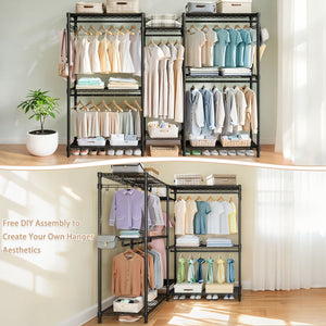 Heavy Duty Garment Rack With 8 Adjustable Wire Shelves And 5 Clothes Rails, Freestanding Closet Organizer Metal - Black
