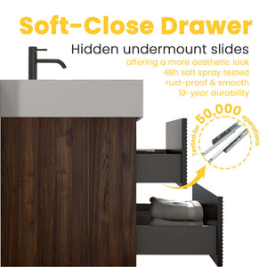 Grace 60-Inch Wall-Mounted Bathroom Vanity, Walnut and Black with Double Sinks