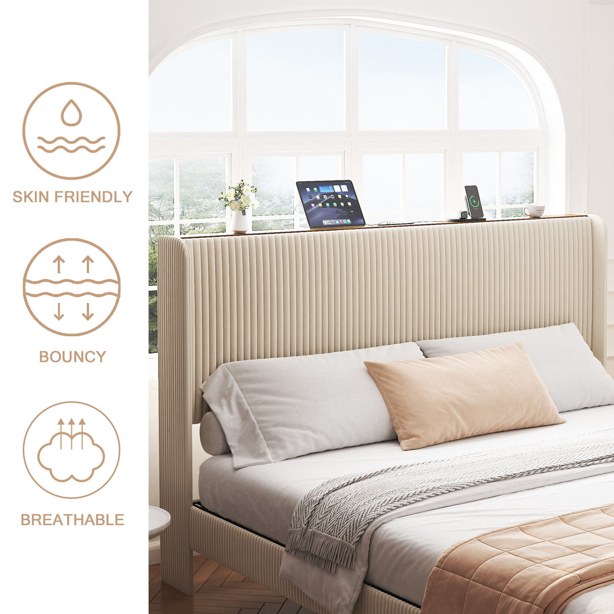 Platform Bed With Metal Frame And Charging Station
