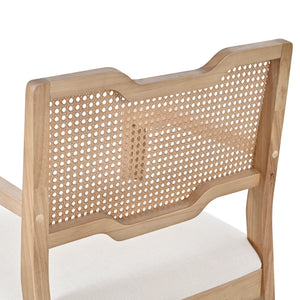 Farmhouse Dining Chairs Set of 2 with Upholstered Seats and Rattan Backrest