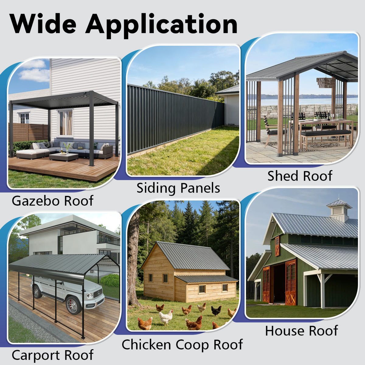 Corrugated Galvanized Metal Roofing Panels, 72.9 x 18.9 Inches, Light Gray, Set of 20