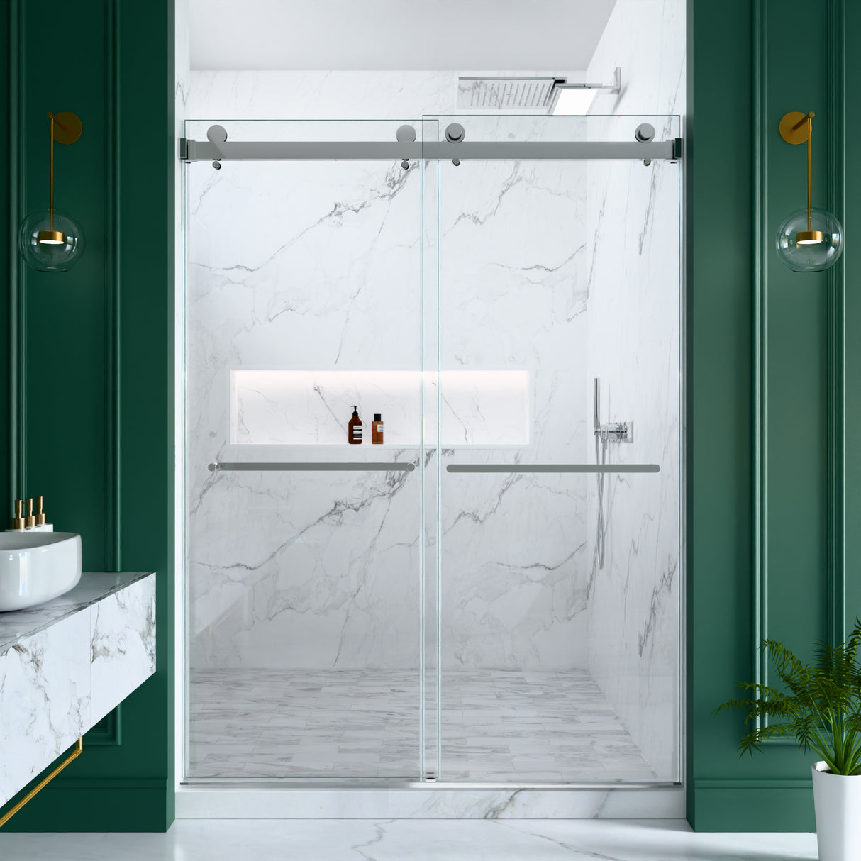 56"-60"W x 80"H Frameless Double Sliding Shower Door