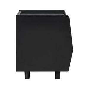Black Nightstand with Rattan Detail