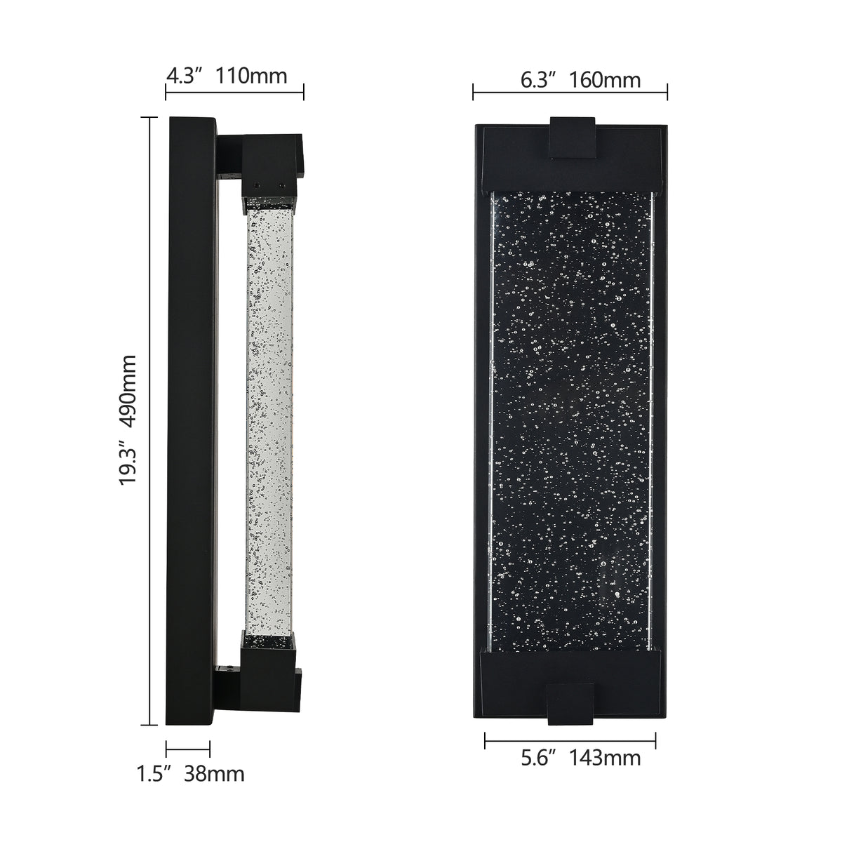 Black Aluminum Outdoor Wall Light with Bubble Crystal