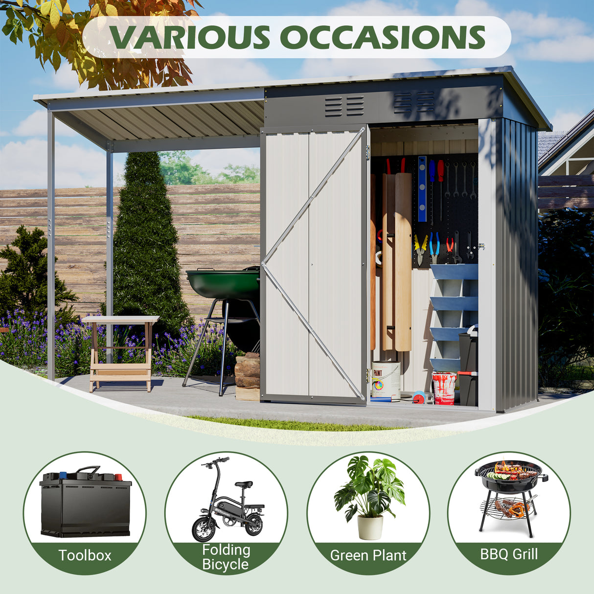 Durable 5x3FT Galvanized Steel Shed & Gazebo Combo