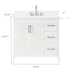 36 Inch Solid Wood Pre-Assembly Bathroom Vanity with US Power - White