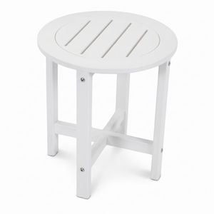 White HDPE Outdoor Side Table, 16 in. Round All-Weather Patio End Table