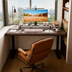 Solid Rubberwood Electric Standing Desk, Adjustable Height Sit Stand Desk with Single Motor, Ergonomic Home Office Desk with 2-Tier Legs