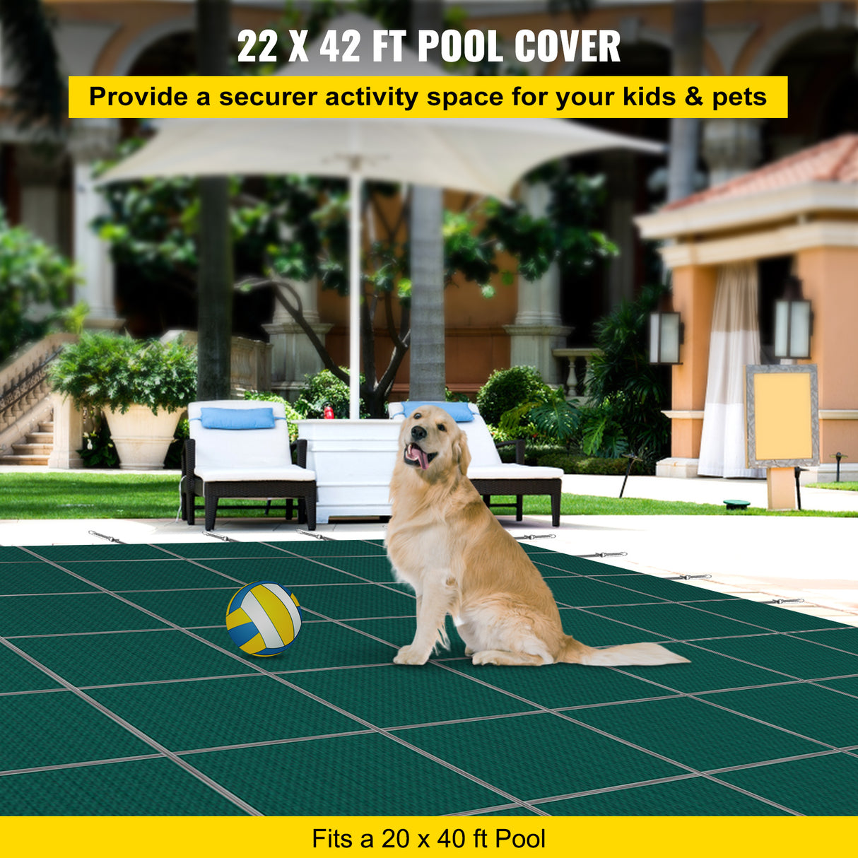 Inground Pool Safety Cover, 22 ft x 42 ft Rectangular Winter Pool Cover with Right Step