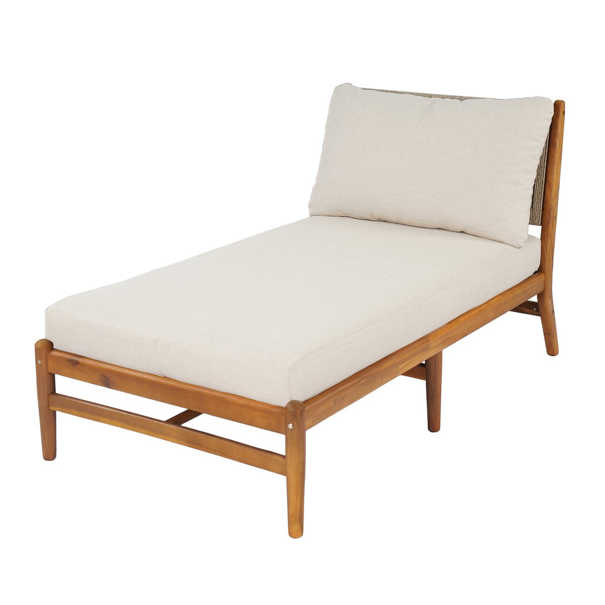 Cape Outdoor Acacia Chaise Lounge with Rope Woven