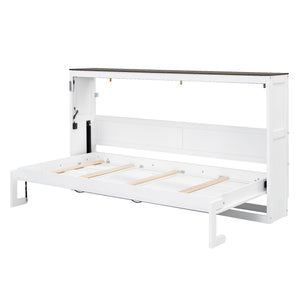 Murphy Bed With LED Light, Foldable Wall Bed Cabinet