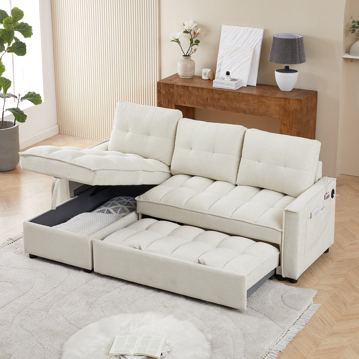 71.3" Reclining Sofa Bed with USB Ports