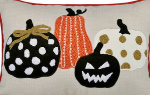 Halloween Pumpkin Embroidered Throw Pillow – Spooky Polka Dot