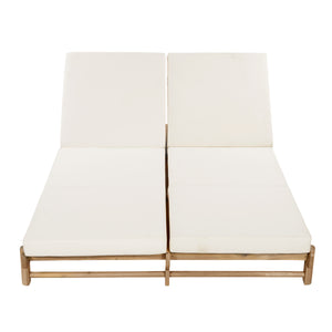 Light Teak Acacia Wood Double Chaise Lounger Set
