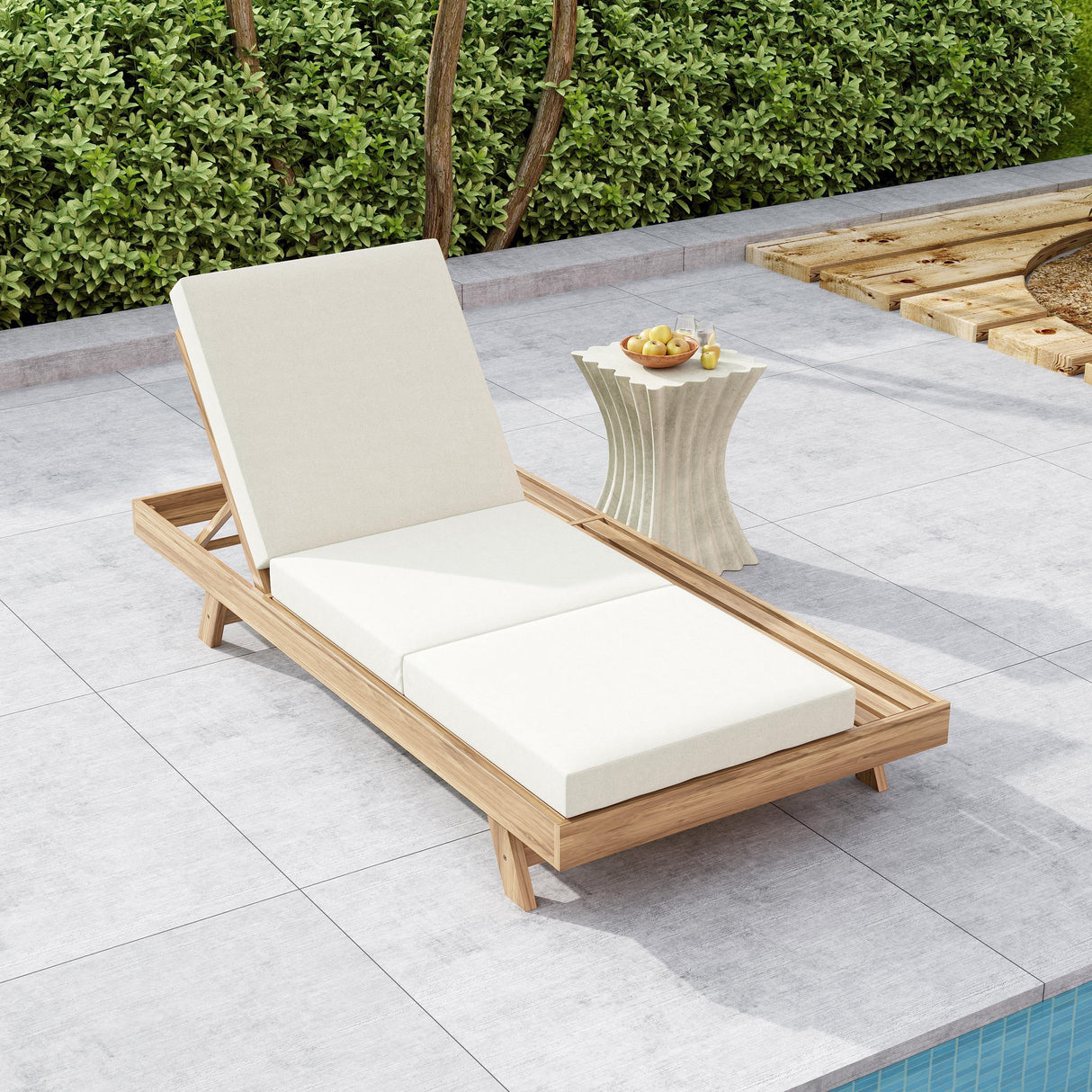 Lounge Chaise Set, Space Available On One Side, Acacia Solid Wood In