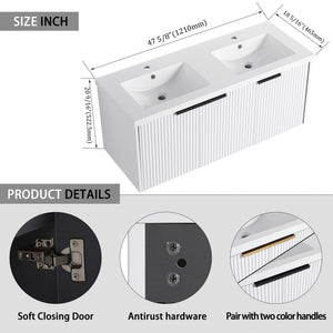Contemporary Wall Mounted Bathroom Vanity With Resin Double Sink