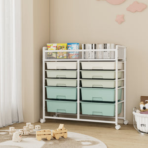 White Large Capacity 2-Row 10-Drawer Rolling Storage Cart