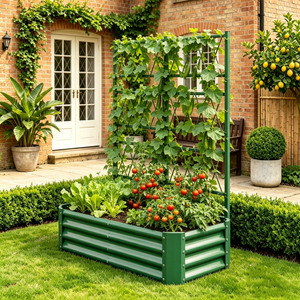 4x2x1FT Galvanized Raised Garden Bed with Arch Trellis