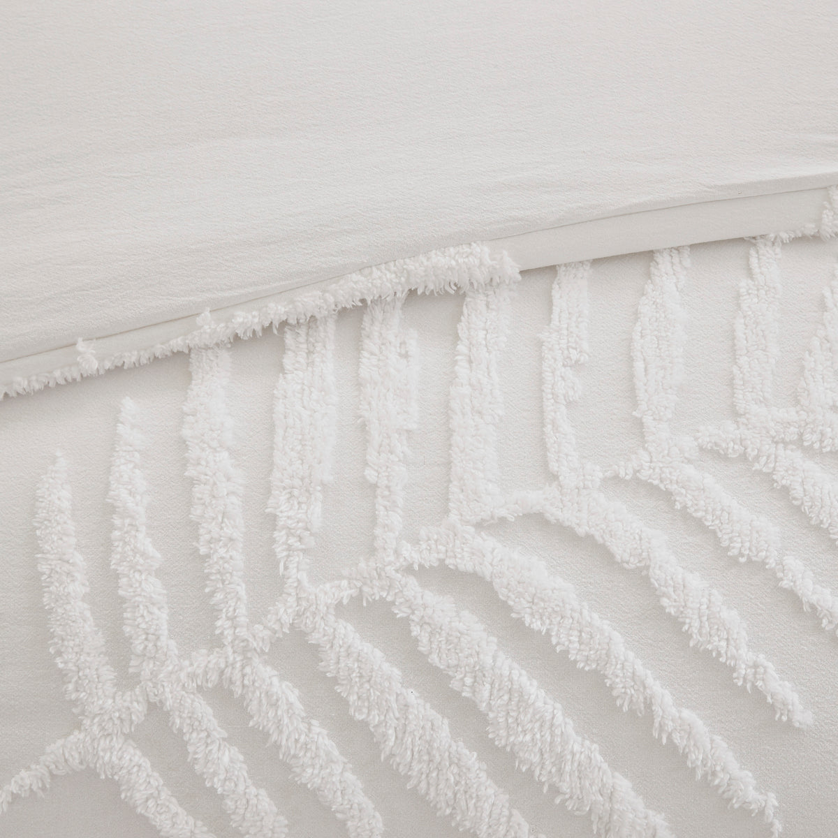 Full/Queen 3 Piece Tufted Cotton Chenille Palm Duvet Cover Set