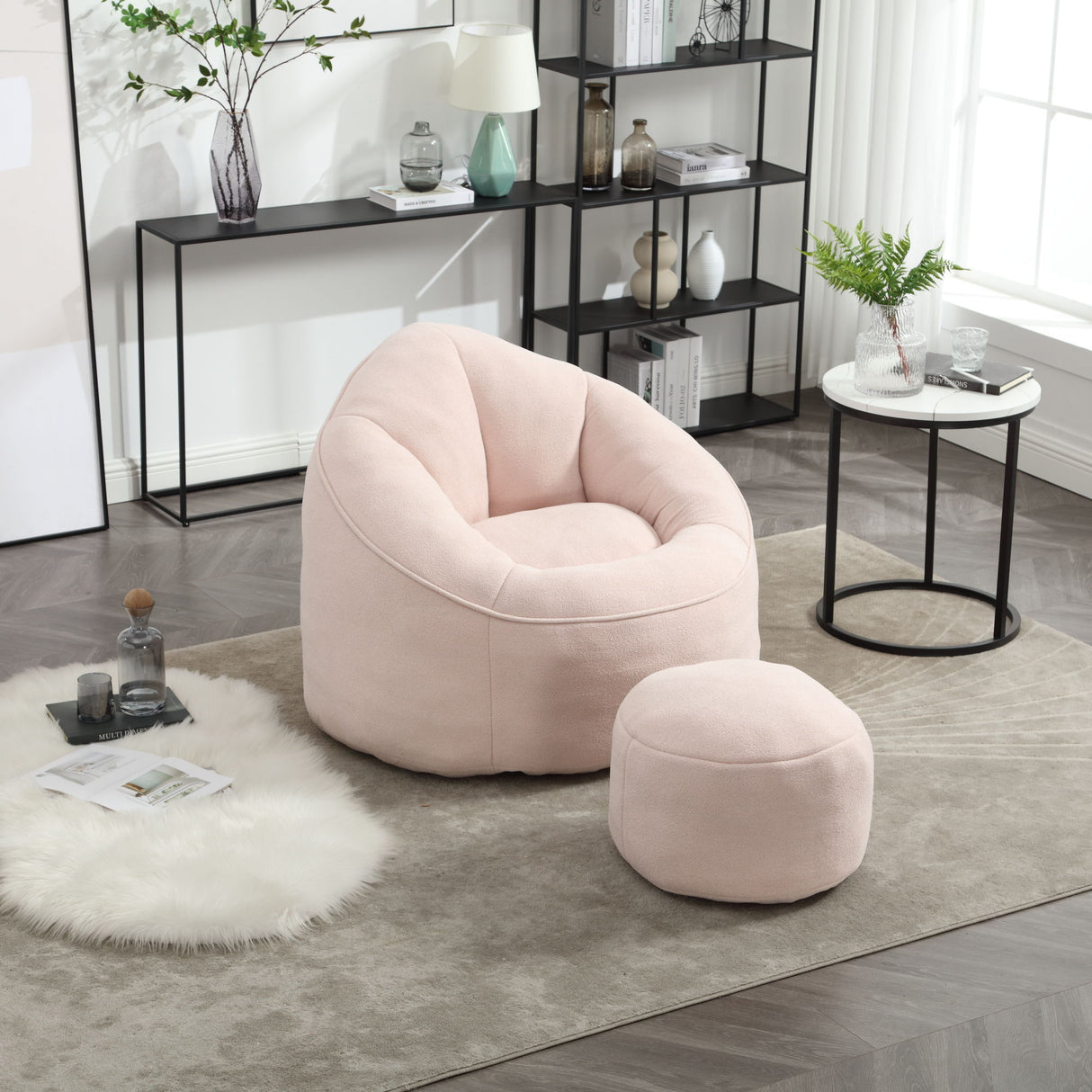 Bedding Bean Bag Sofa Chair High Pressure Foam With Footrest