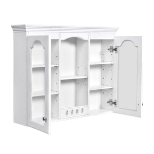 Wall-Mounted Medicine Cabinet With 2 Glass Doors, Adjustable Shelves - White