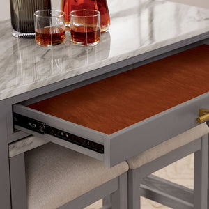 Light Gray Faux Marble Dining Table with Storage Drawer