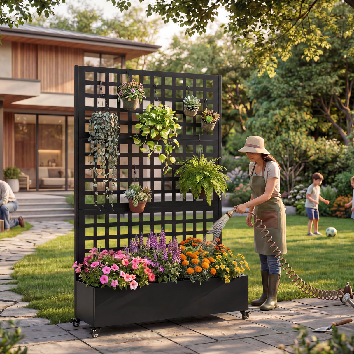 Metal Raised Garden Bed with Wheels and Trellis