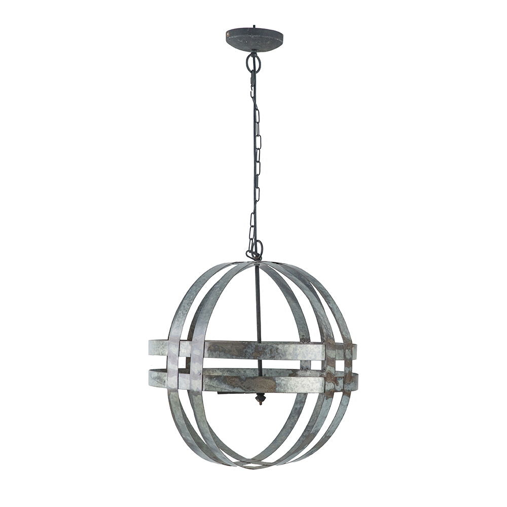 4 Light Galvanized Chandelier with Adjustable Chain