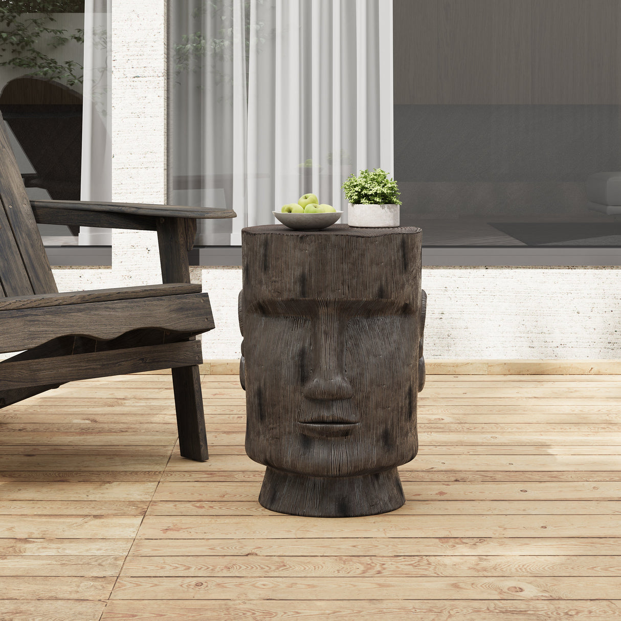 Outdoor Side Table Easter Island Moai Statue Pedestal