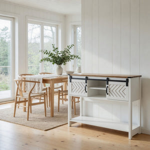 Entryway Table With Sliding Barn Door Storage - White / Oak