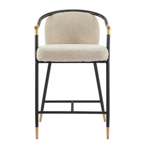 26" H Upholstered Counter Stool with Metal Frame (Set of 2) - Almond