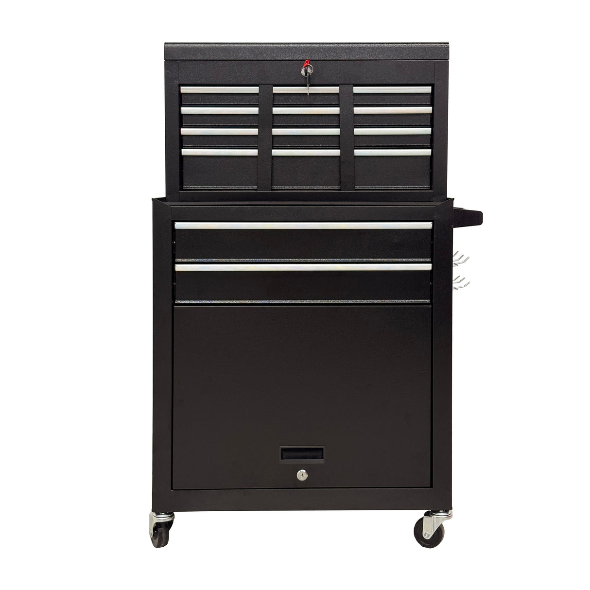 8‑Drawer High‑Capacity Rolling Tool Chest, 2‑in‑1 Detachable Top Box,Metal Tool Storage Cabinet with Drawer Liners, Lockable Wheels &  Side Hooks, Heavy‑Duty Tool Cart for Garage Workshop‑Black