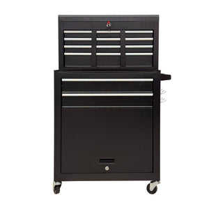 8‑Drawer High‑Capacity Rolling Tool Chest, 2‑in‑1 Detachable Top Box,Metal Tool Storage Cabinet with Drawer Liners, Lockable Wheels &  Side Hooks, Heavy‑Duty Tool Cart for Garage Workshop‑Black