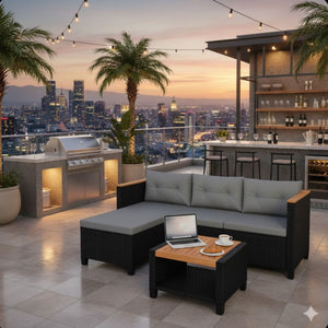 L-Shaped Patio Set With Cushions And Storage Table