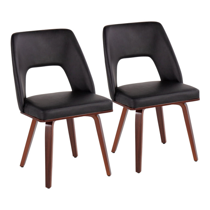 Mid-Century Modern Upholstered Chair Set with Walnut Finish - Black