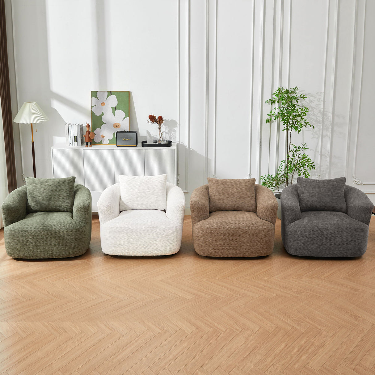 360° Swivel Barrel Sofa Chair With Throw Pillow, Upholstered Accent Chair