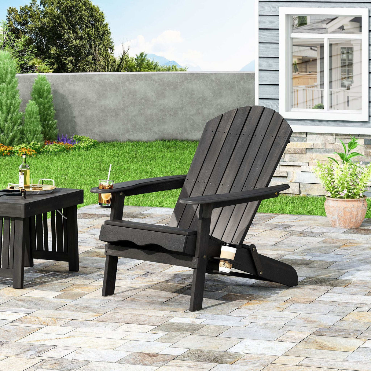 Zenithia - Outdoor Foldable Adirondack Chair With 2 Cup Holders - Best Buy Furniture