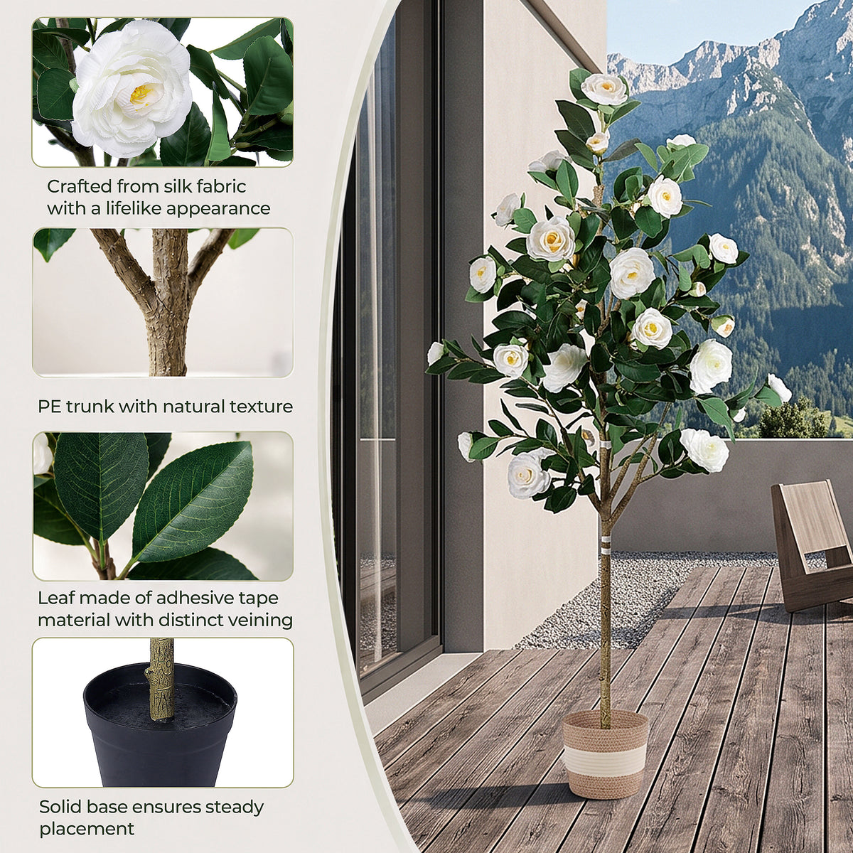 Artificial Camellia Tree 5-FT Faux Plants Indoor