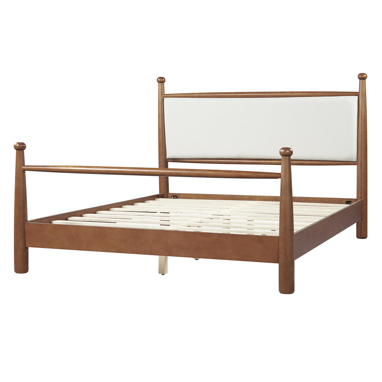 Solid Poplar & Plywood Bed Frame with Upholstered Headboard, Queen