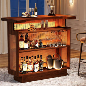47.24 Inches Farmhouse Rattan Bar Unit