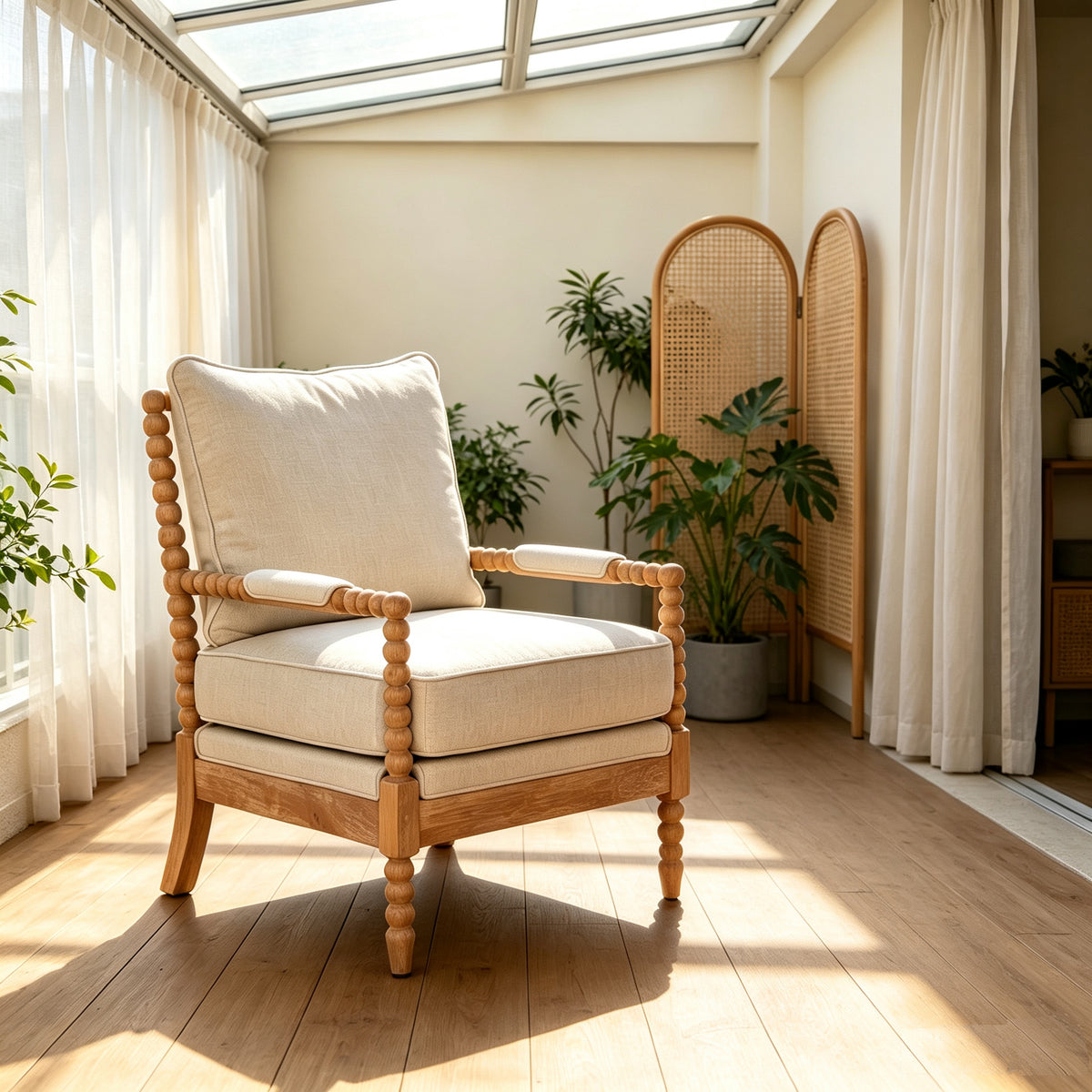 Rubber Wood Accent Chair with High-Density Sponge Cushion