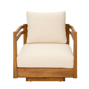 Set of 2 Acacia Wood Outdoor Swivel Chairs with Cushions