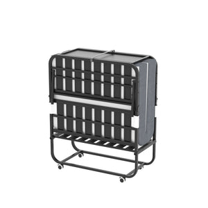 Twin Adjustable Headboard Folding Bed With Memory Foam Mattress, Heavy-Duty Frame Cot For Tall People, Portable Guest On Wheels - Black