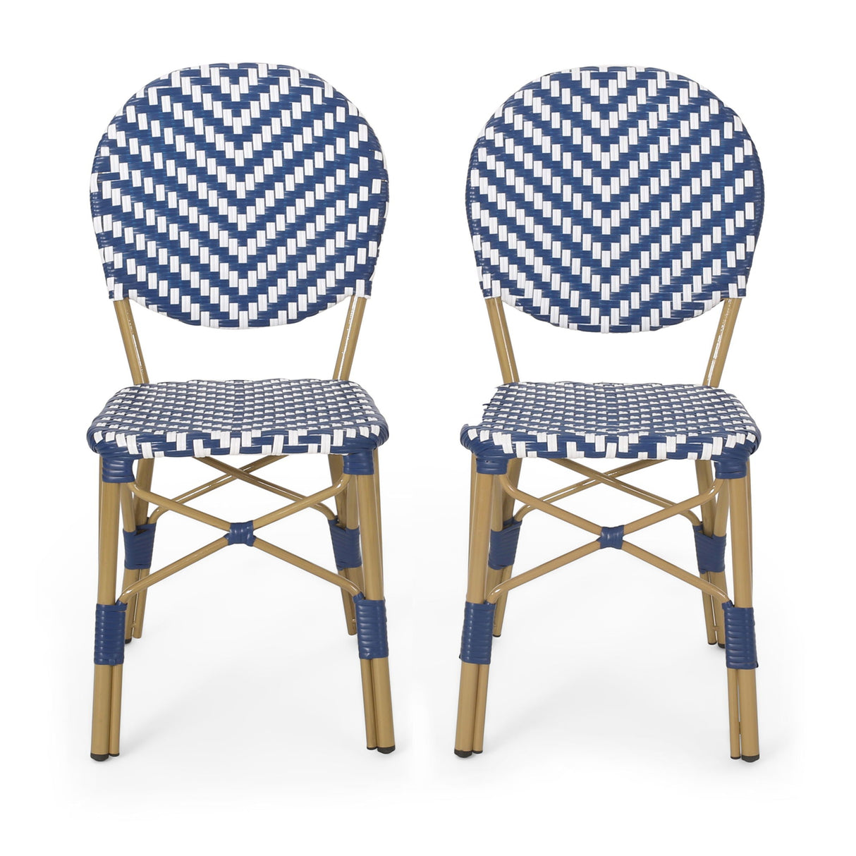Outdoor Rattan And Aluminum French Armless Bistro Chairs Set - Navy Blue - Best Buy Furniture
