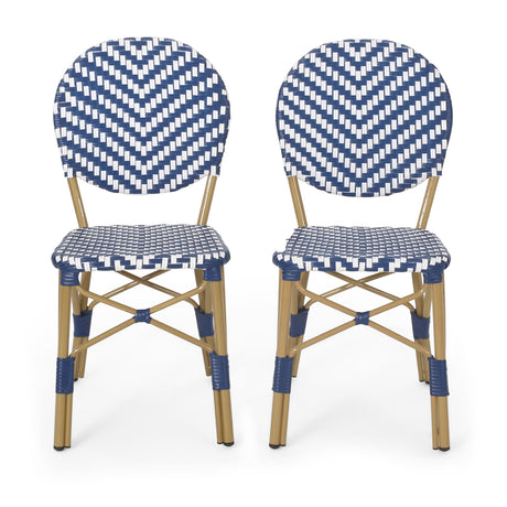 Outdoor Rattan And Aluminum French Armless Bistro Chairs Set - Navy Blue - Best Buy Furniture