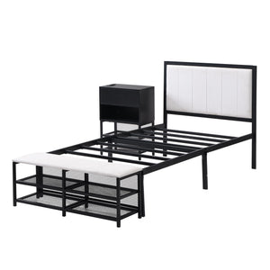 Platform Bed With 2 Tier Storage Shelves, Storage Cabinet