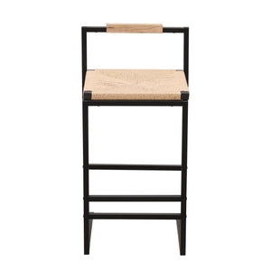 Stylish (Set of 2) Bar Stools With Backrest And Paper Rope Woven Seat, Counter Height Dining Chairs For Kitchen - Natural