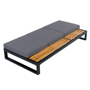 Black Iron & Teak Finish Chaise Lounge Set