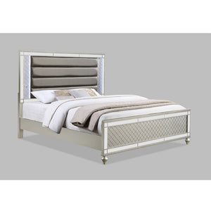 Modern Panel Bed with Tufted Design and Integrated LED Lighting
